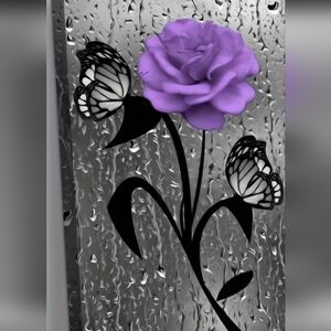 Purple Rose/ Butterfly Canvas Art